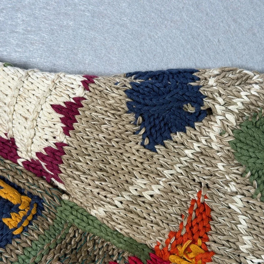 Vintage Boston Traders Hand Knit Cotton‎ Sweater Mens Medium Aztec Pattern